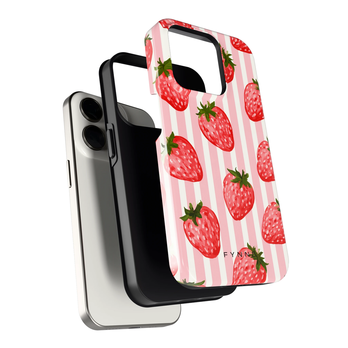 Aardbeienstrepen hoesje voor iPhone 15 Pro, los van de telefoon