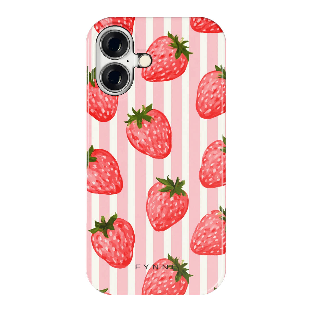 Aardbeienstrepen hoesje voor iPhone 16, achterkant
