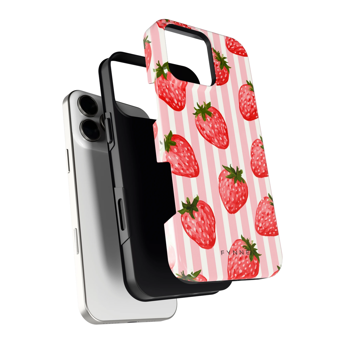 Aardbeienstrepen hoesje voor iPhone 16 Pro Max, los van de telefoon