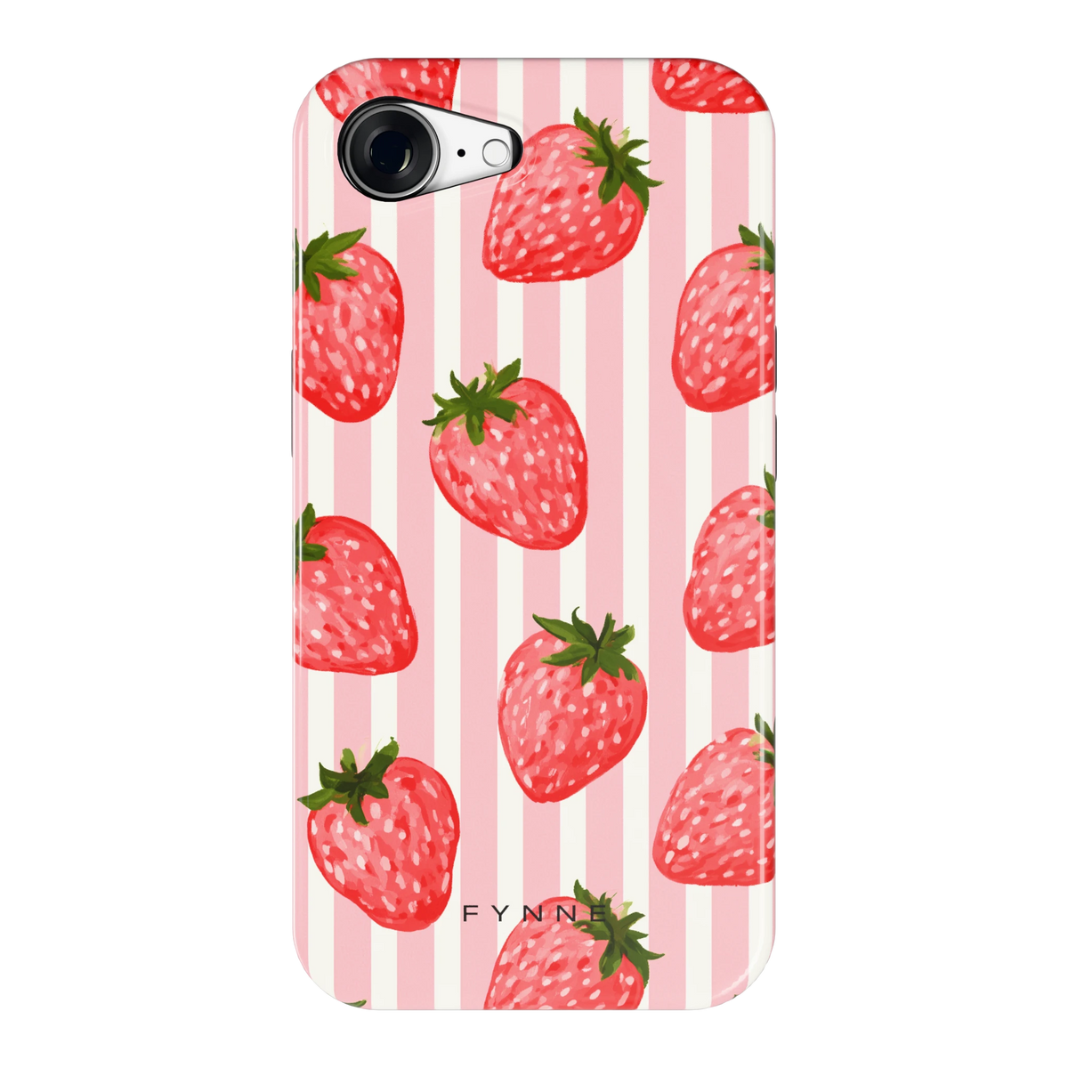 Aardbeienstrepen hoesje voor iPhone 16e, achterkant