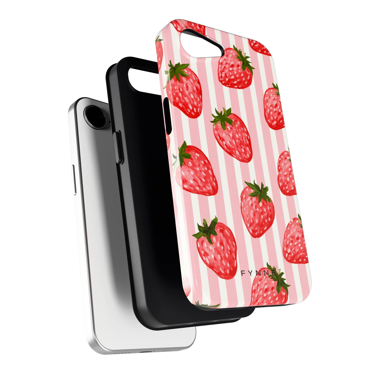 Aardbeienstrepen hoesje voor iPhone 16e, los van de telefoon