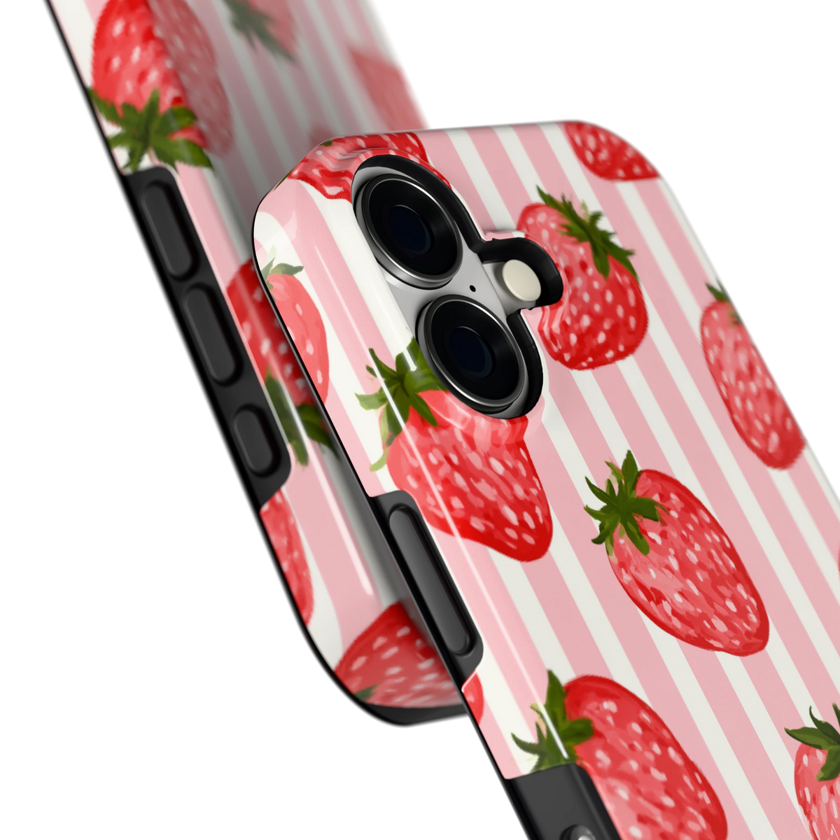 Aardbeienstrepen hoesje voor iPhone 17, close-up