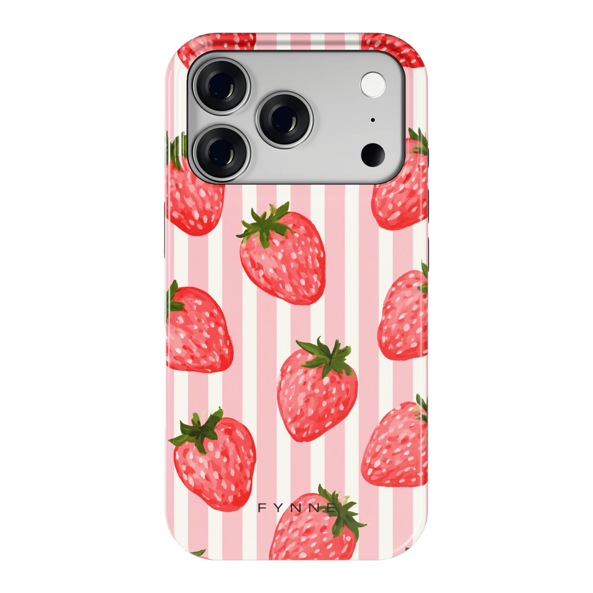 Aardbeienstrepen hoesje voor iPhone 18 Pro, achterkant