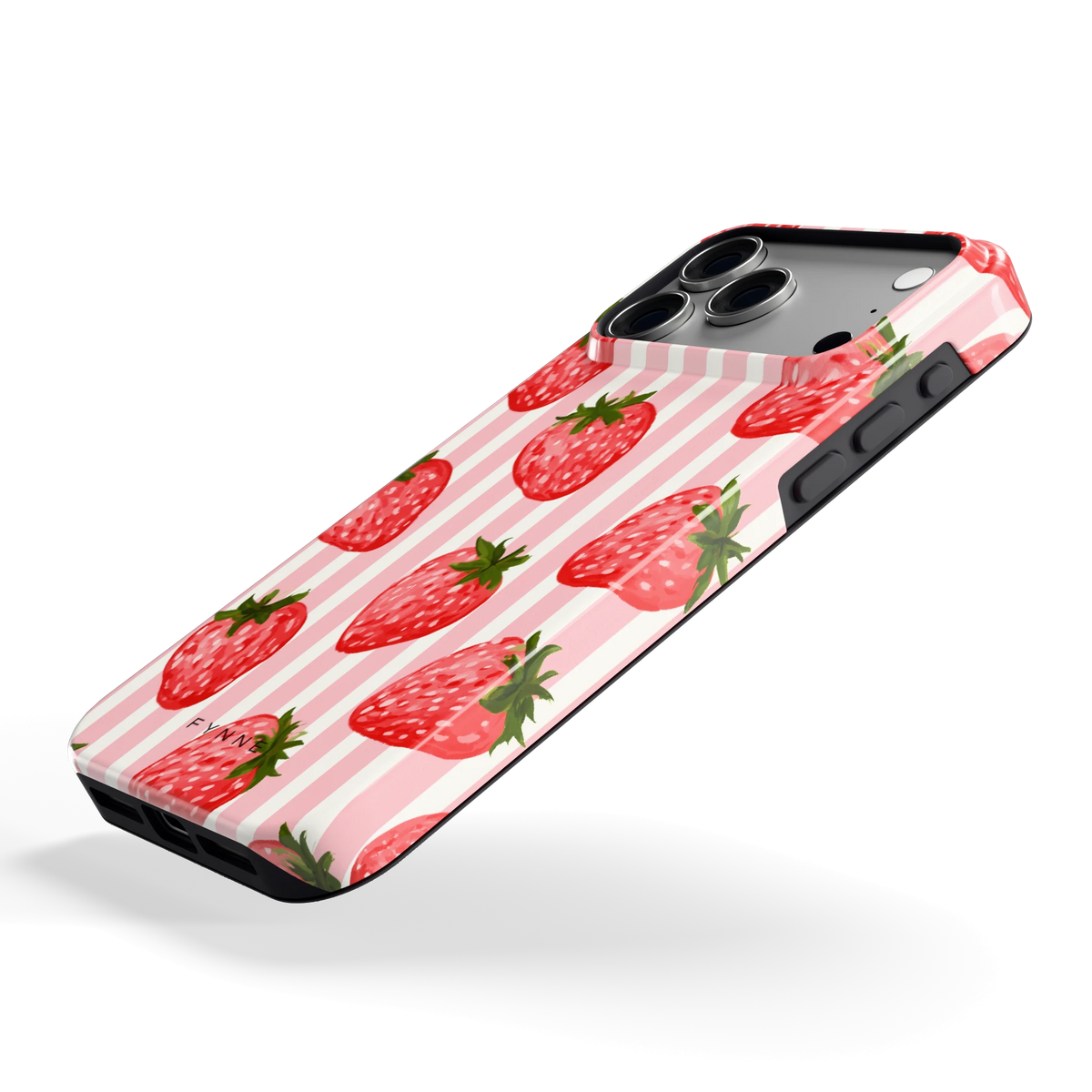 Aardbeienstrepen hoesje voor iPhone 18 Pro Max, schuin