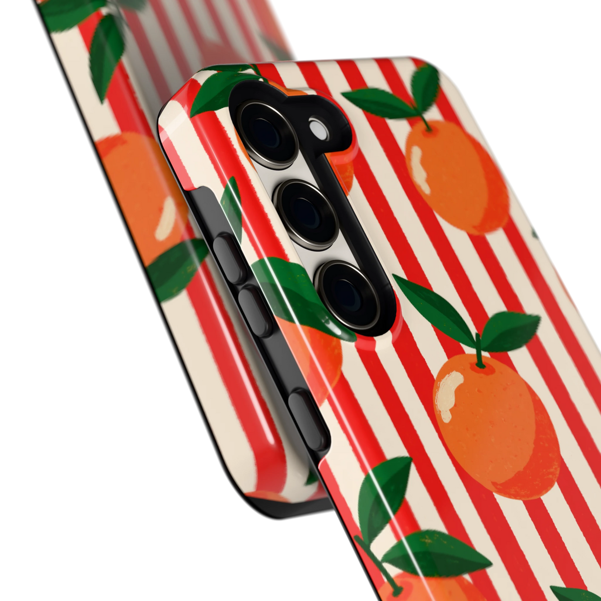 Gestreepte sinaasappels hoesje voor Galaxy S23, close-up