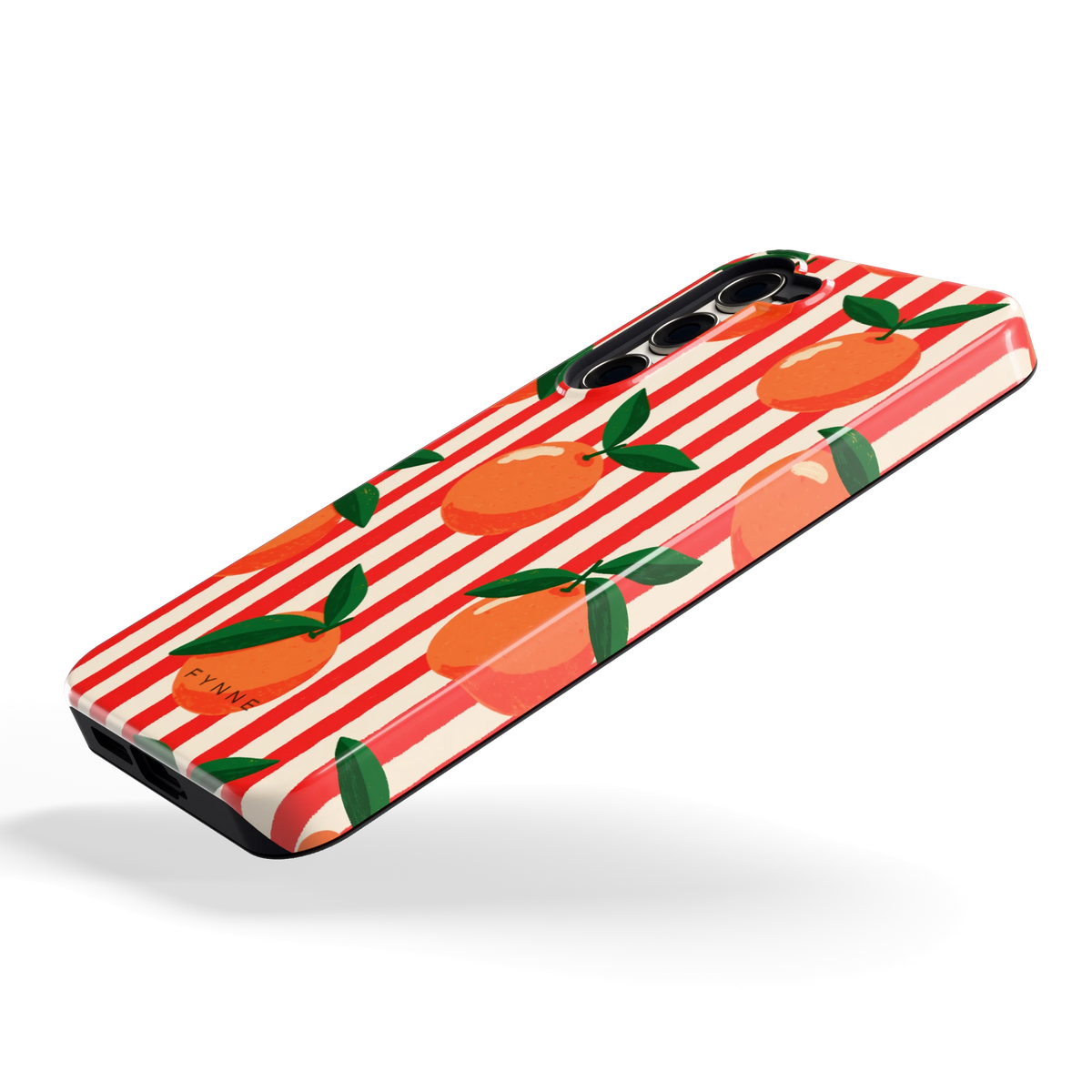 Gestreepte sinaasappels hoesje voor Galaxy S23+, schuin
