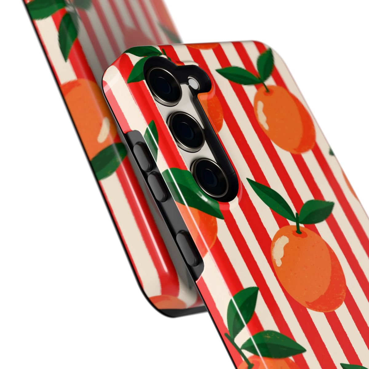 Gestreepte sinaasappels hoesje voor Galaxy S23+, close-up