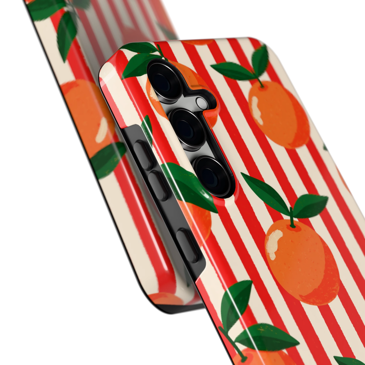 Gestreepte sinaasappels hoesje voor Galaxy S24 FE, close-up