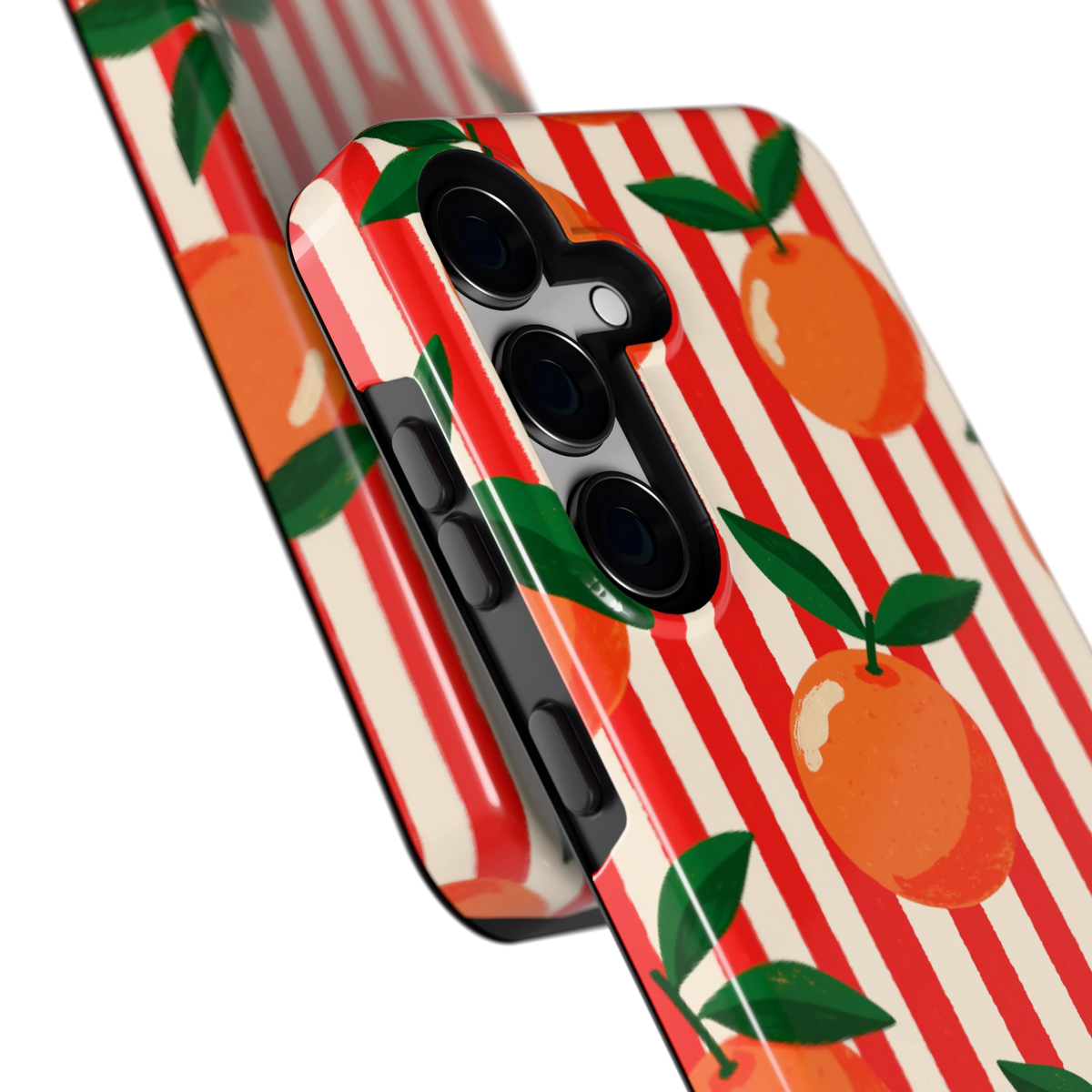 Gestreepte sinaasappels hoesje voor Galaxy S24, close-up