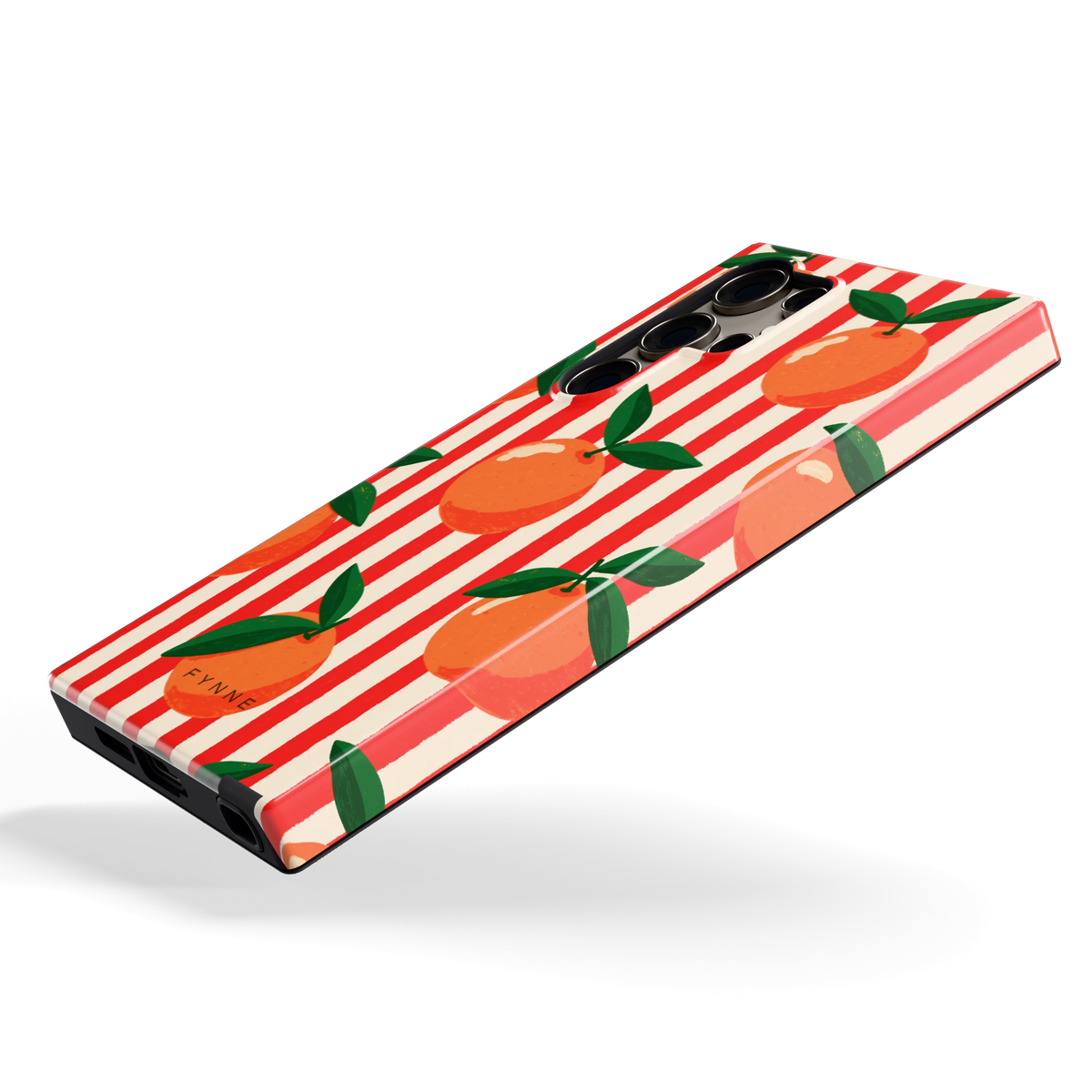 Gestreepte sinaasappels hoesje voor Galaxy S24 Ultra, schuin