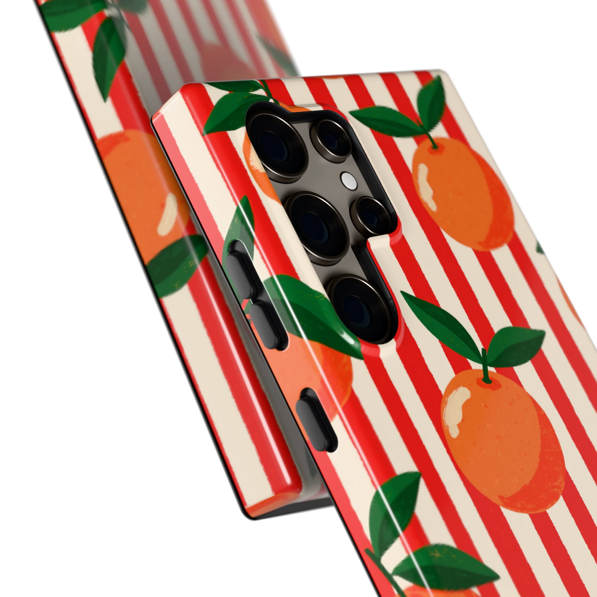 Gestreepte sinaasappels hoesje voor Galaxy S24 Ultra, close-up