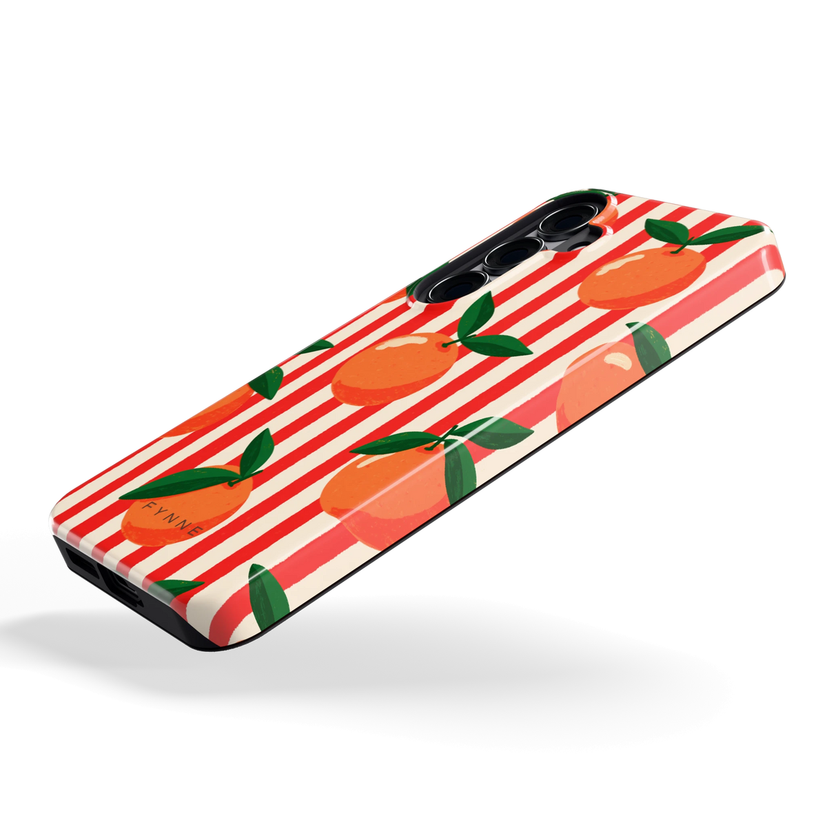 Gestreepte sinaasappels hoesje voor Galaxy S25, schuin