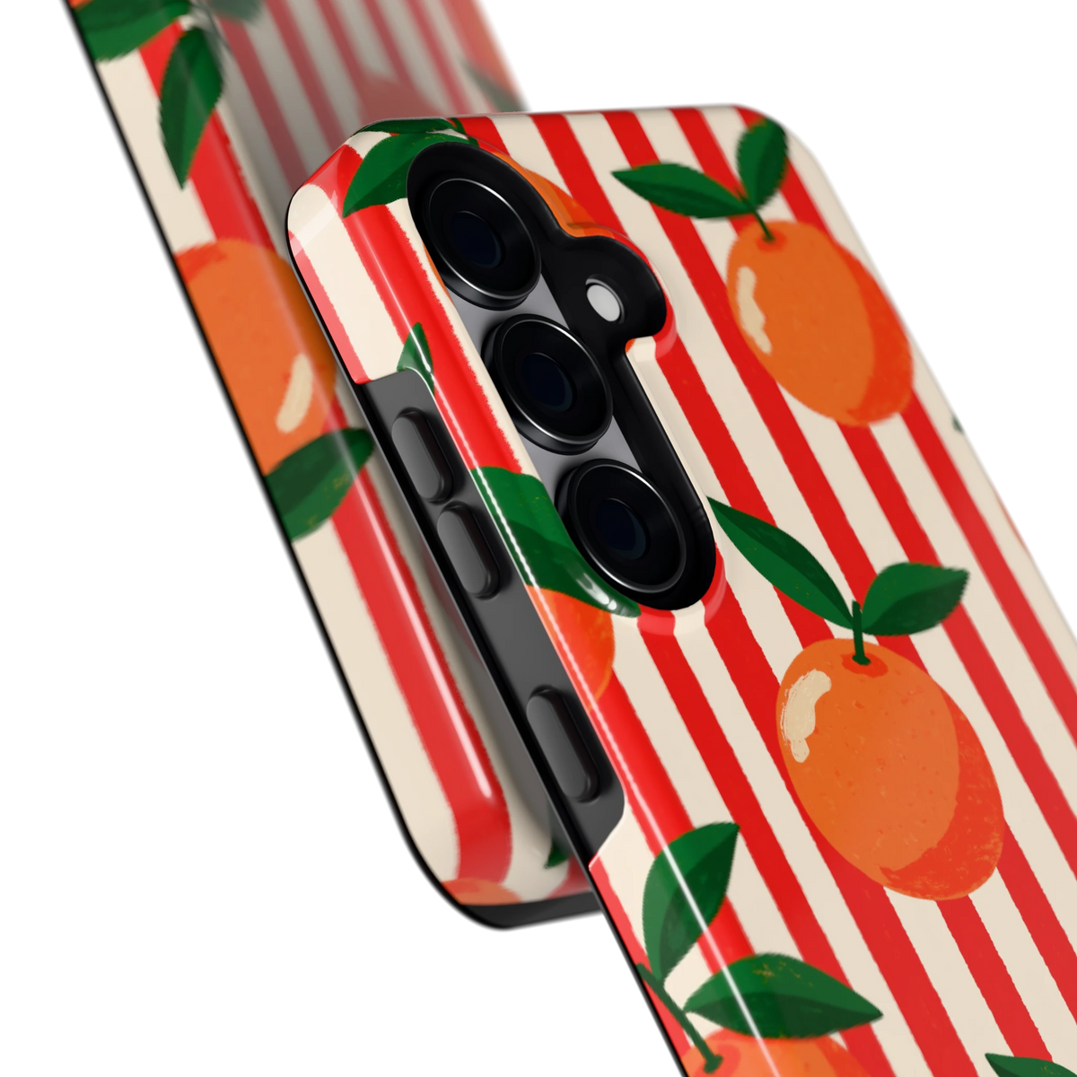 Gestreepte sinaasappels hoesje voor Galaxy S25, close-up