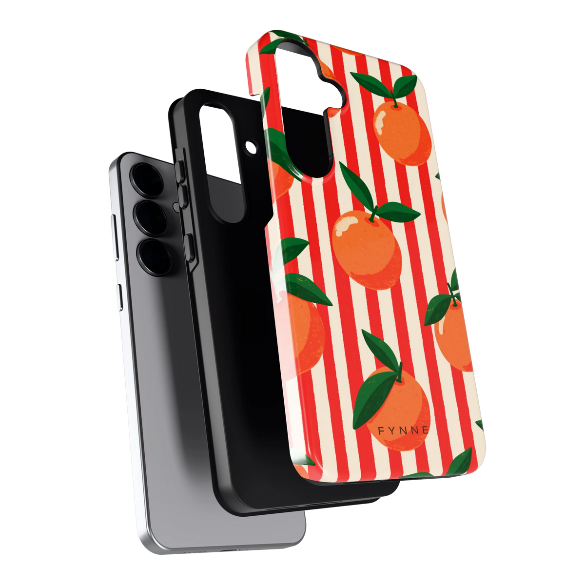 Gestreepte sinaasappels hoesje voor Galaxy S25+, los van de telefoon