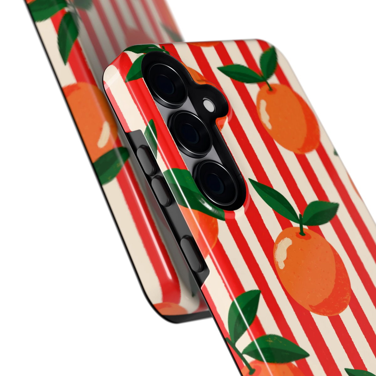 Gestreepte sinaasappels hoesje voor Galaxy S25+, close-up