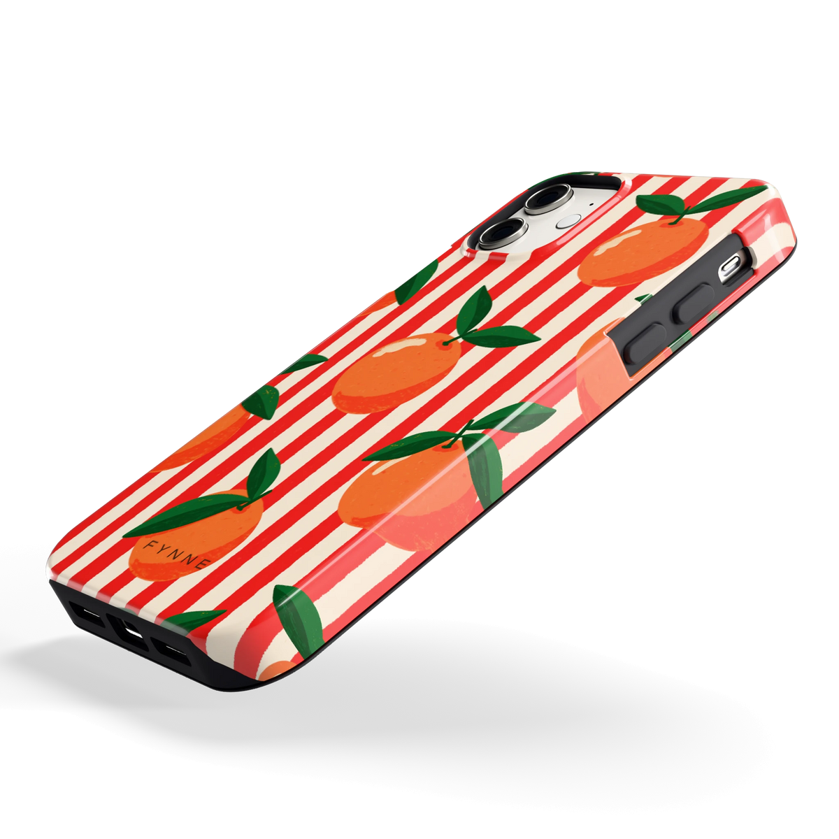 Gestreepte sinaasappels hoesje voor iPhone 11, schuin
