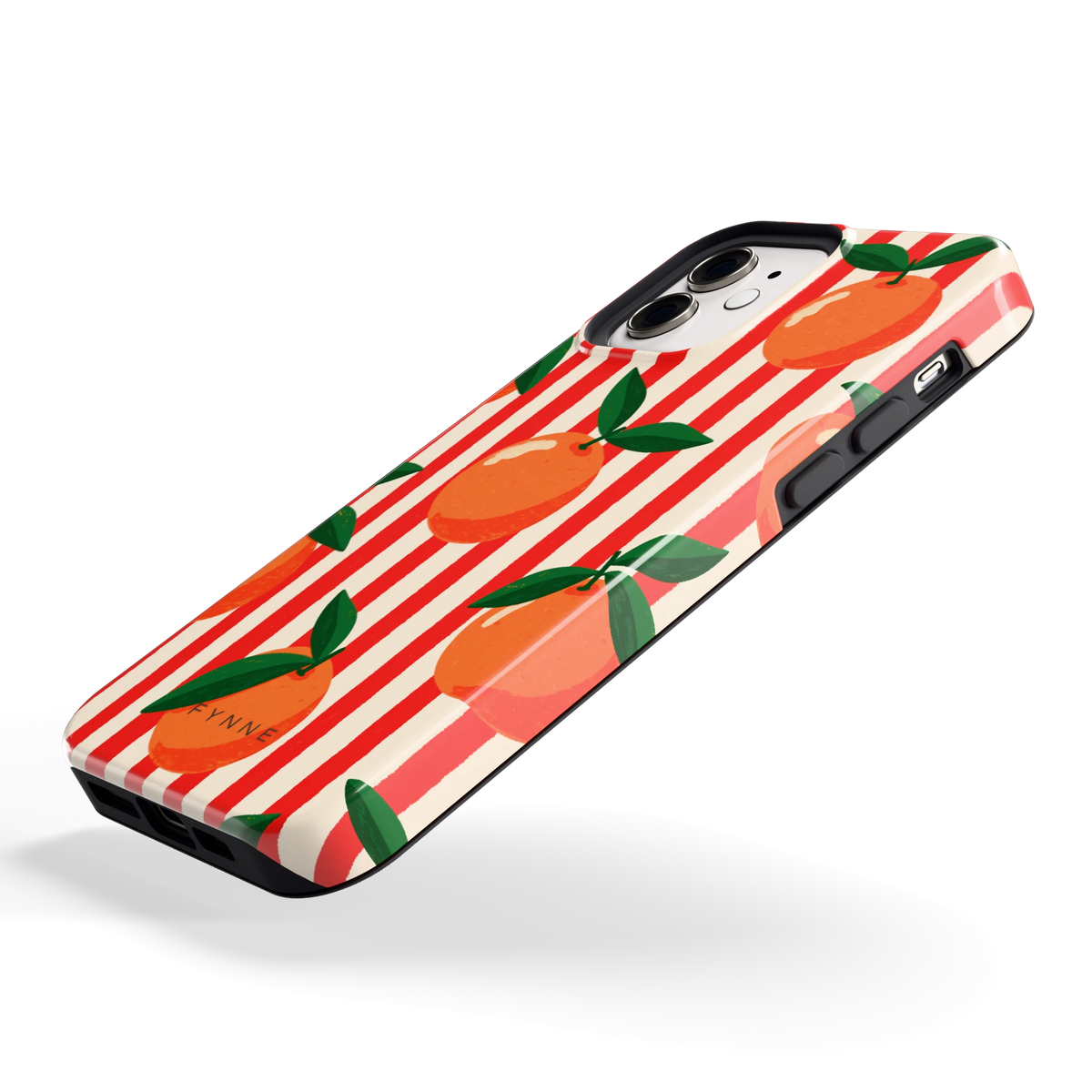 Gestreepte sinaasappels hoesje voor iPhone 12, schuin