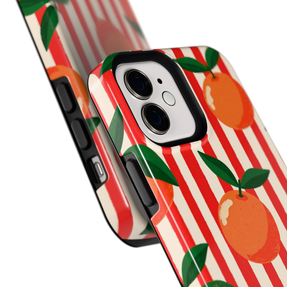 Gestreepte sinaasappels hoesje voor iPhone 12, close-up