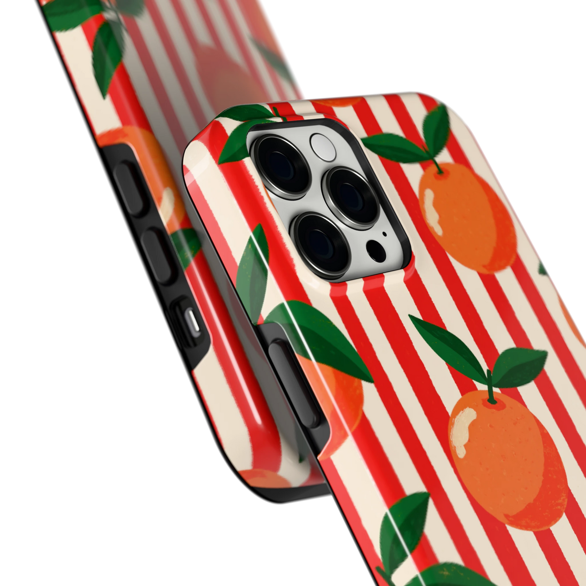 Gestreepte sinaasappels hoesje voor iPhone 12 Pro Max, close-up