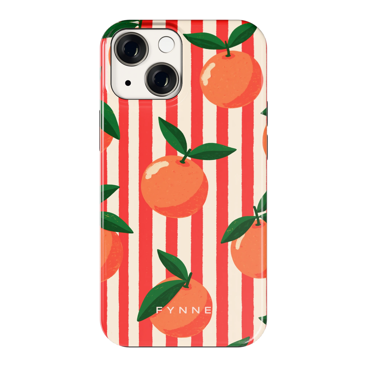 Gestreepte sinaasappels hoesje voor iPhone 13 mini, achterkant