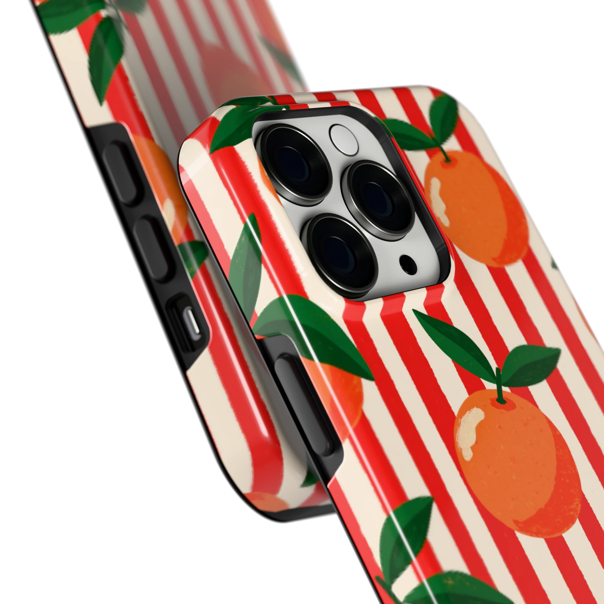 Gestreepte sinaasappels hoesje voor iPhone 13 Pro, close-up