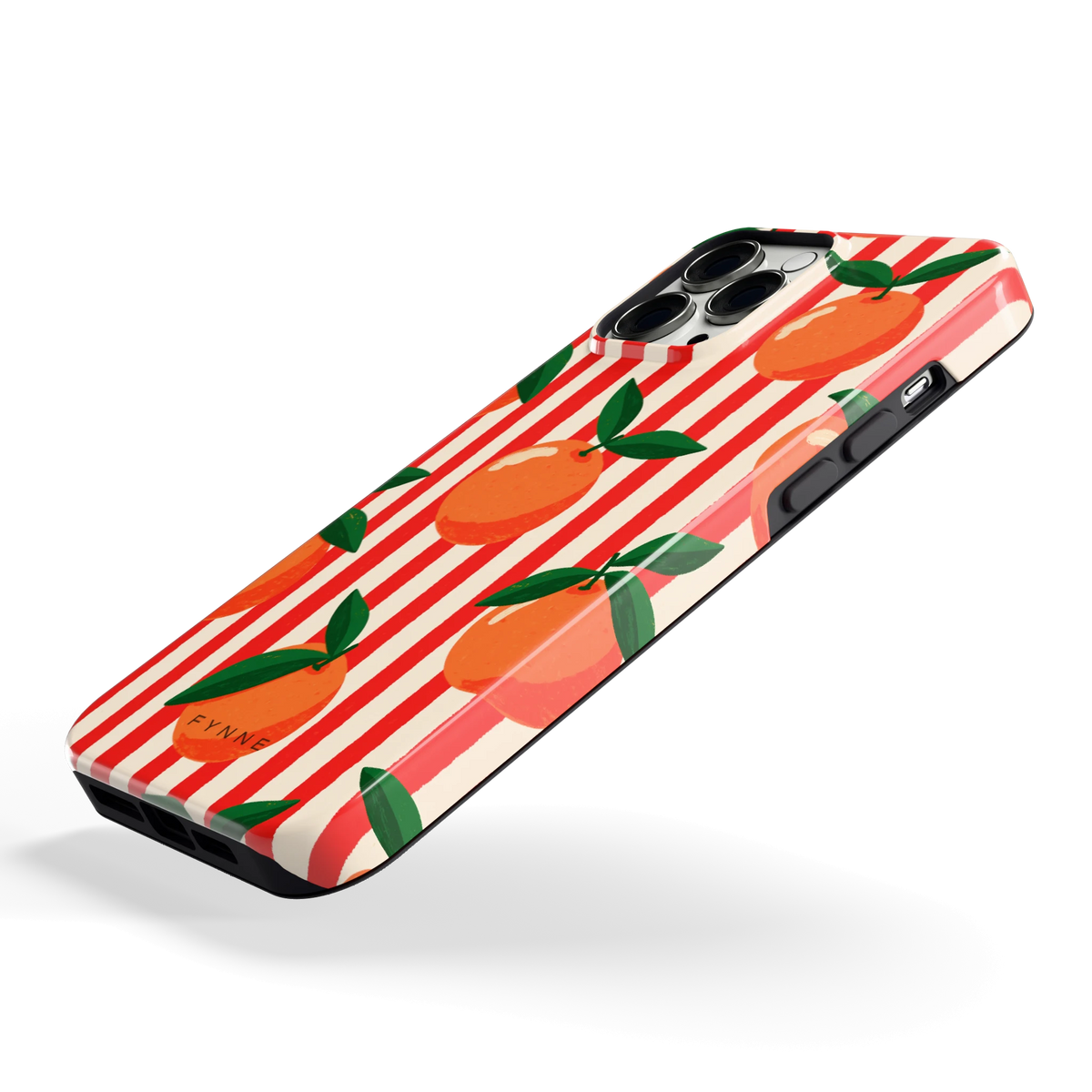 Gestreepte sinaasappels hoesje voor iPhone 13 Pro Max, schuin