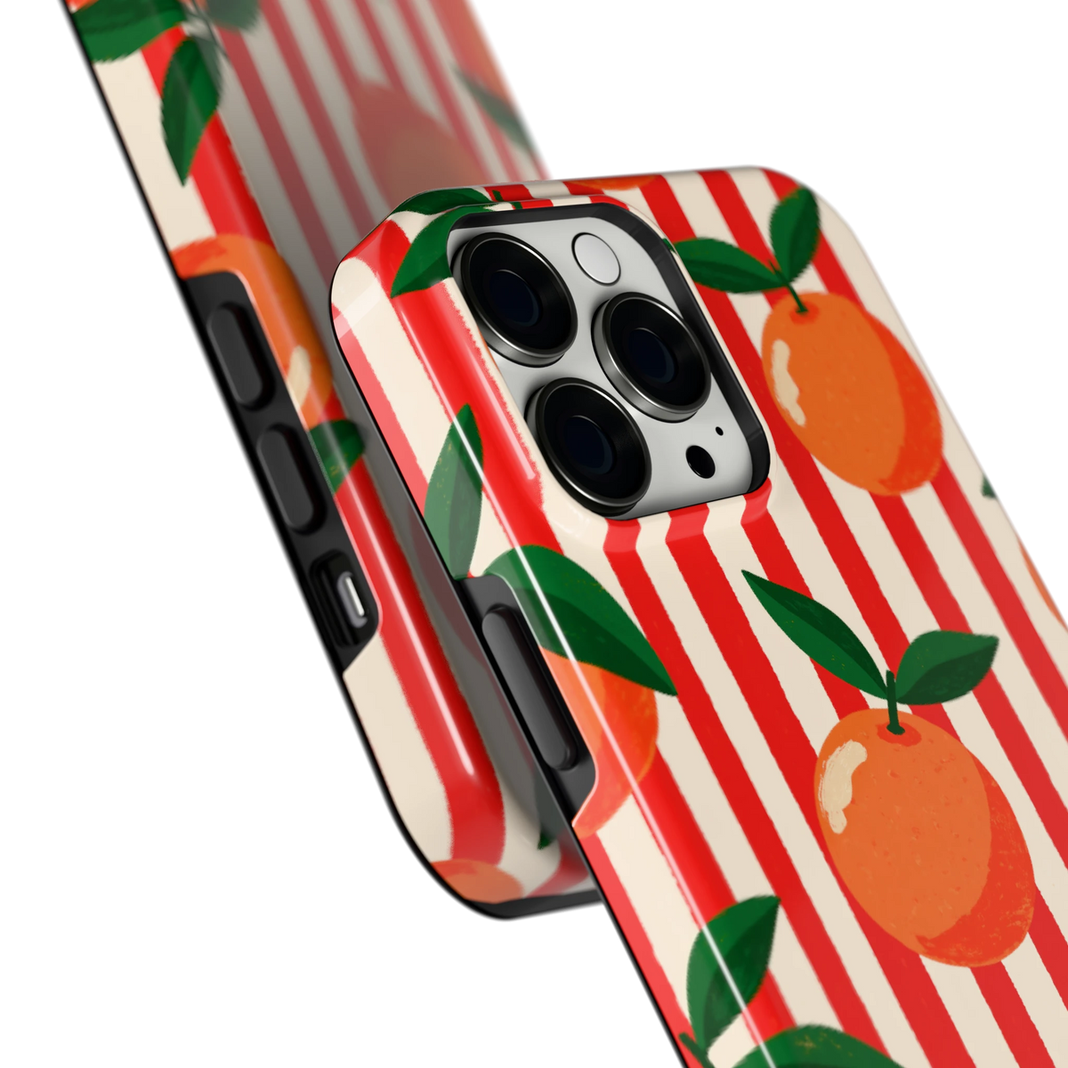 Gestreepte sinaasappels hoesje voor iPhone 13 Pro Max, close-up