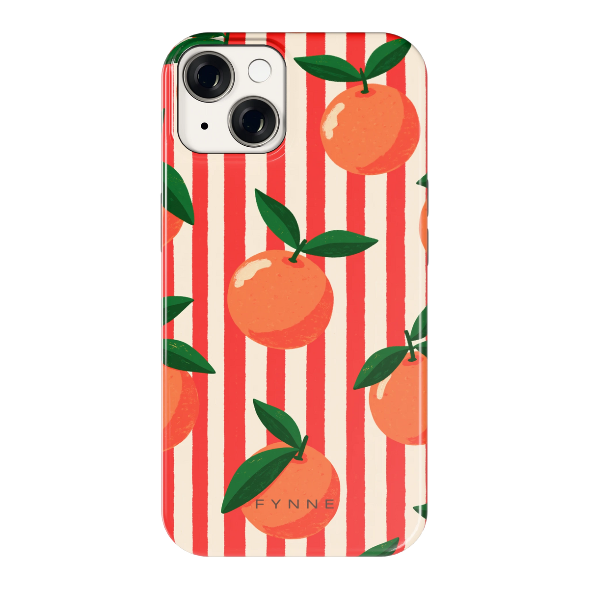 Gestreepte sinaasappels hoesje voor iPhone 14, achterkant