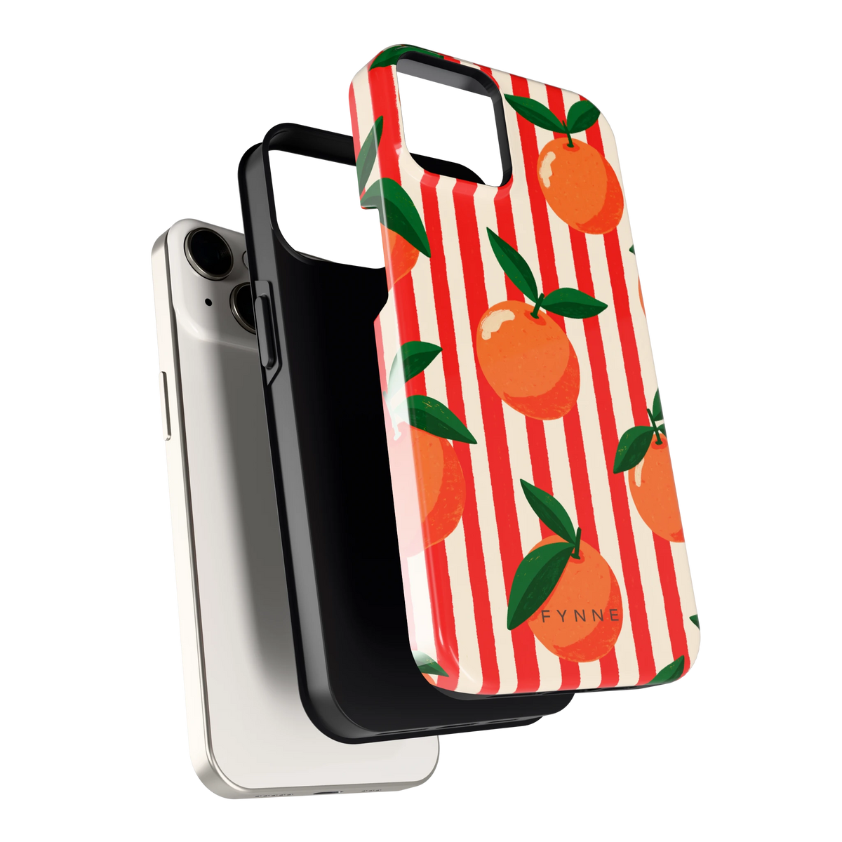 Gestreepte sinaasappels hoesje voor iPhone 14, los van de telefoon