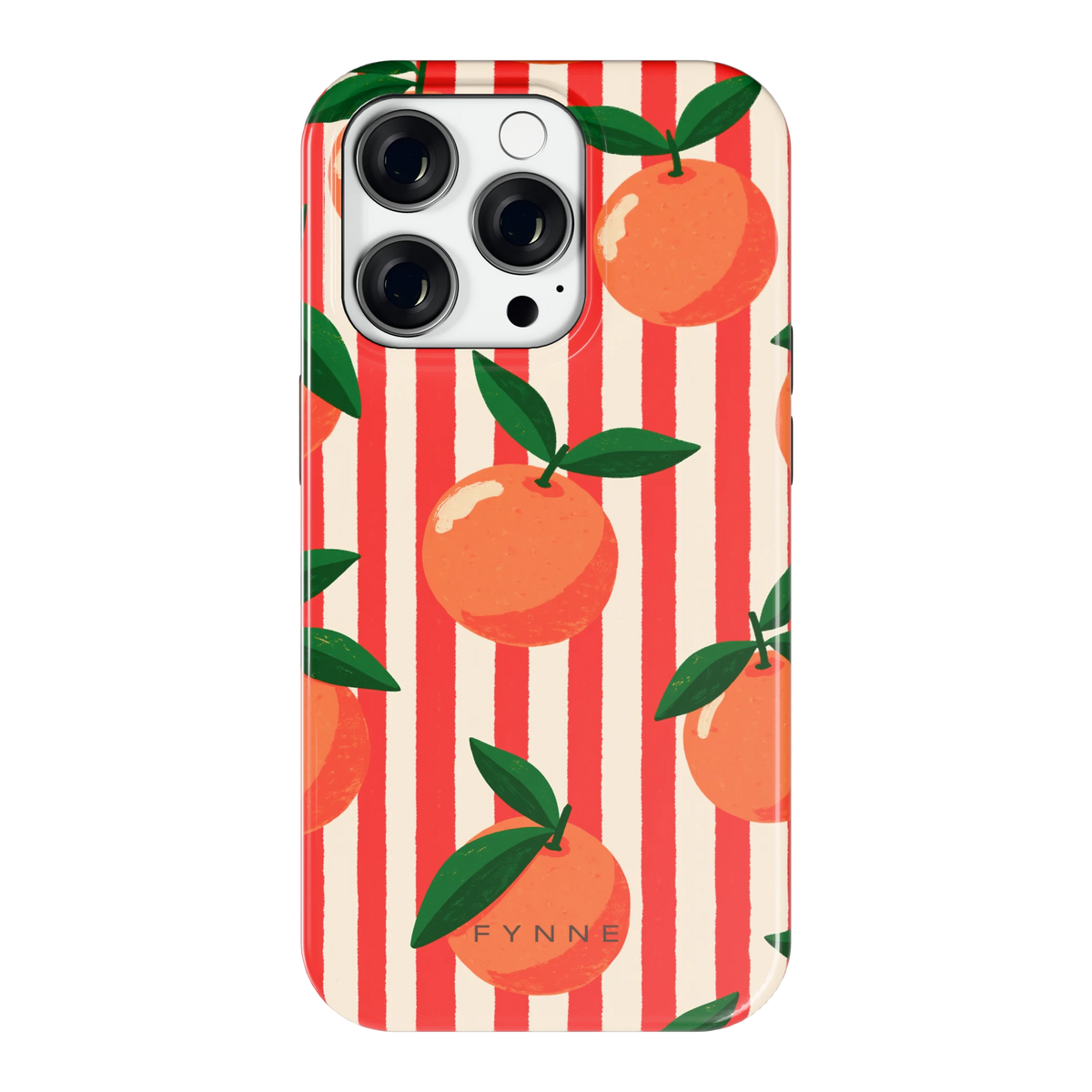 Gestreepte sinaasappels hoesje voor iPhone 14 Pro, achterkant