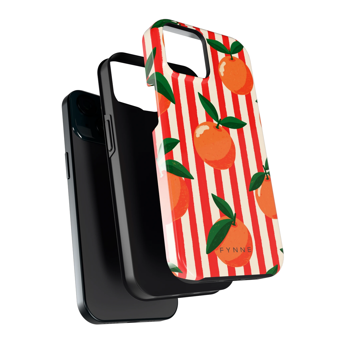 Gestreepte sinaasappels hoesje voor iPhone 15, los van de telefoon
