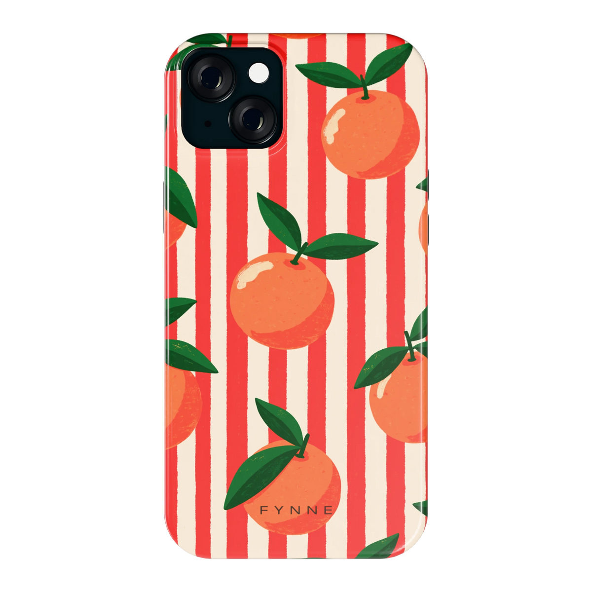 Gestreepte sinaasappels hoesje voor iPhone 15 Plus, achterkant