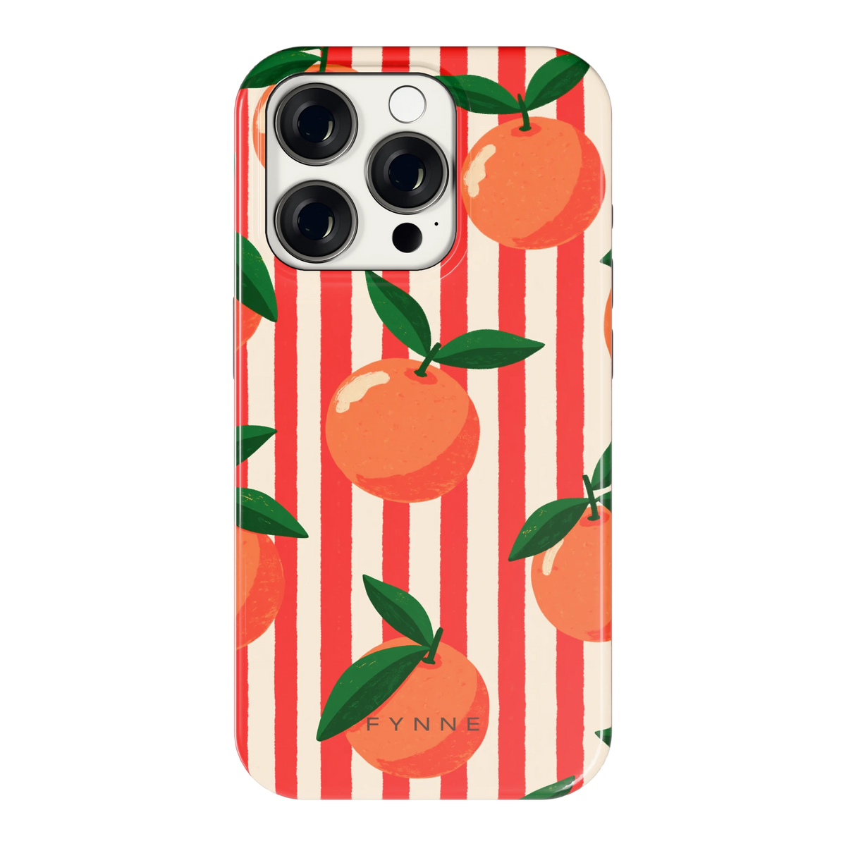 Gestreepte sinaasappels hoesje voor iPhone 15 Pro, achterkant