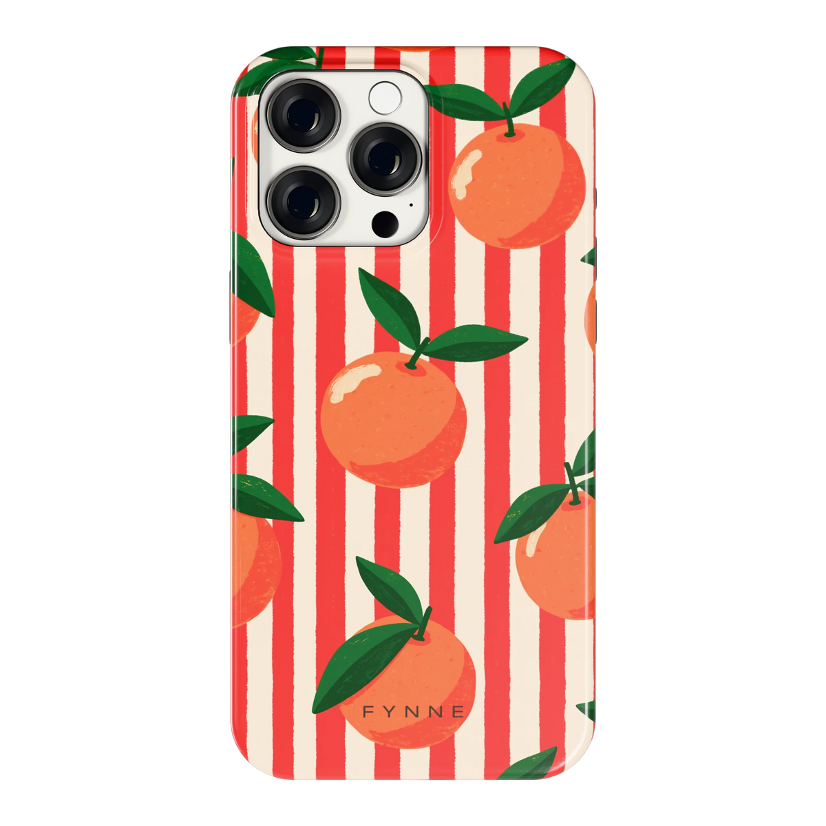 Gestreepte sinaasappels hoesje voor iPhone 15 Pro Max, achterkant