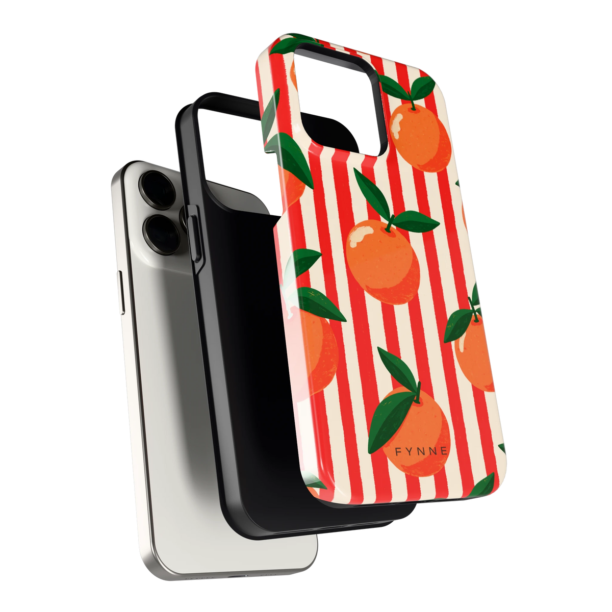 Gestreepte sinaasappels hoesje voor iPhone 15 Pro Max, los van de telefoon