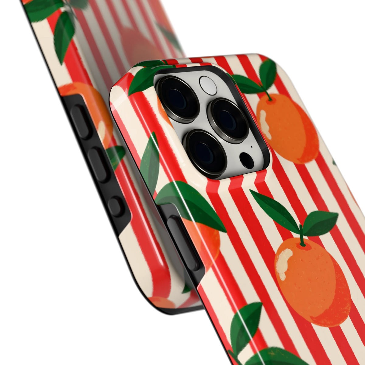 Gestreepte sinaasappels hoesje voor iPhone 15 Pro Max, close-up
