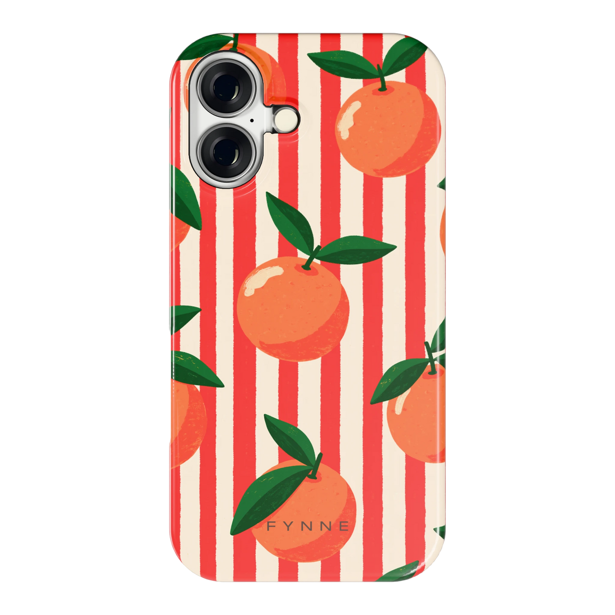 Gestreepte sinaasappels hoesje voor iPhone 16, achterkant