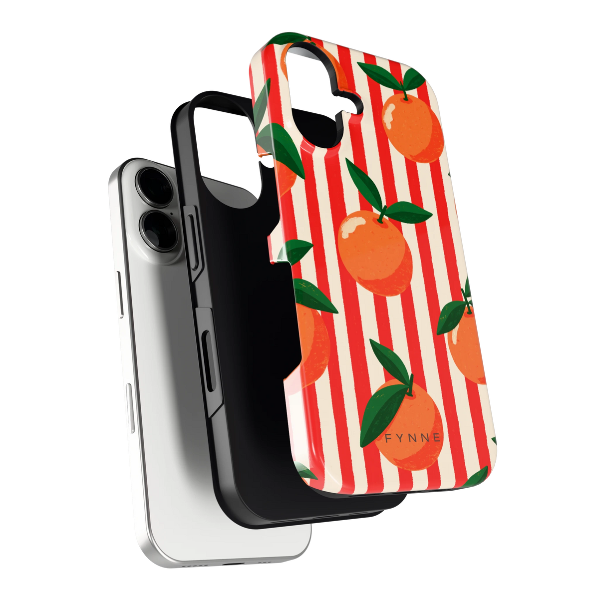 Gestreepte sinaasappels hoesje voor iPhone 16, los van de telefoon