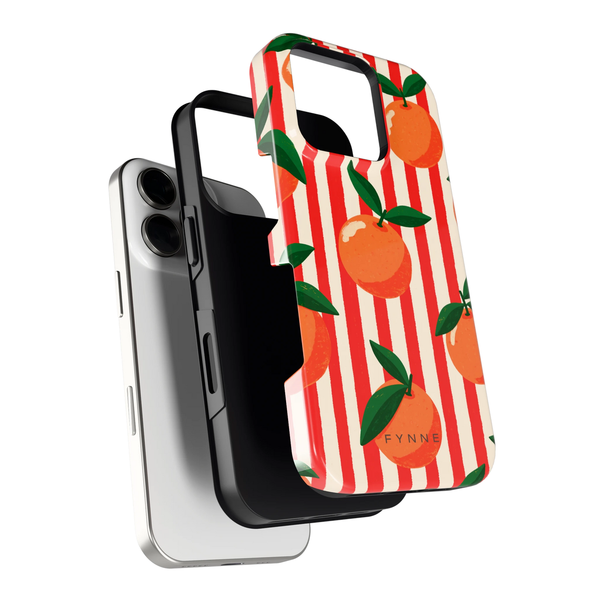 Gestreepte sinaasappels hoesje voor iPhone 16 Pro, los van de telefoon