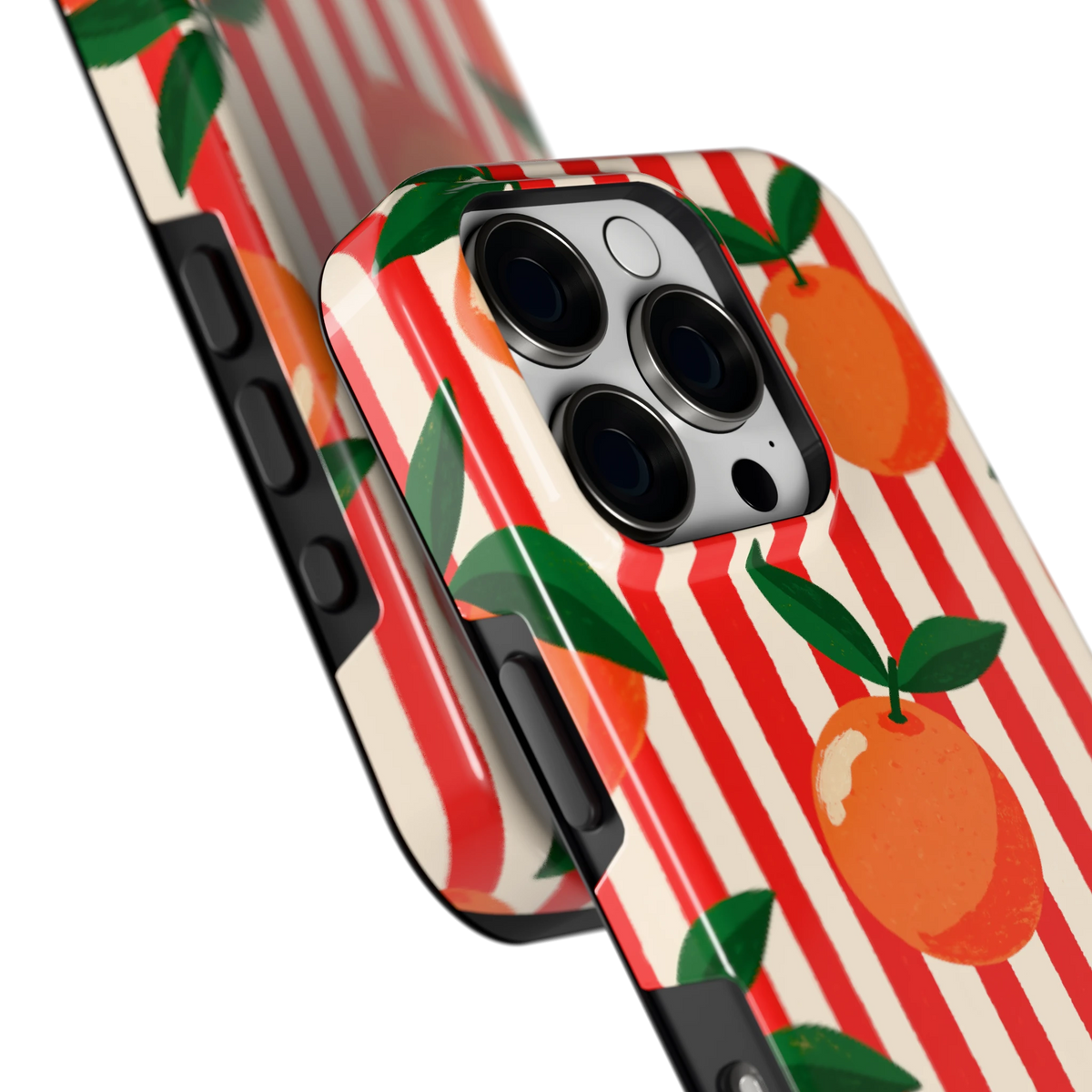 Gestreepte sinaasappels hoesje voor iPhone 16 Pro, close-up