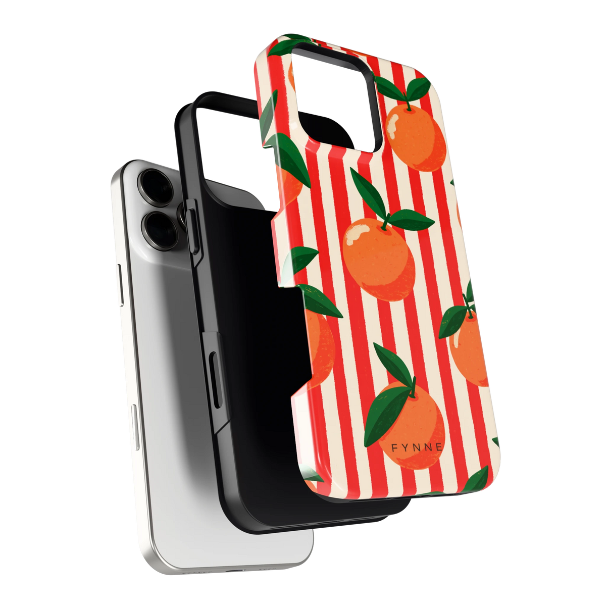 Gestreepte sinaasappels hoesje voor iPhone 16 Pro Max, los van de telefoon