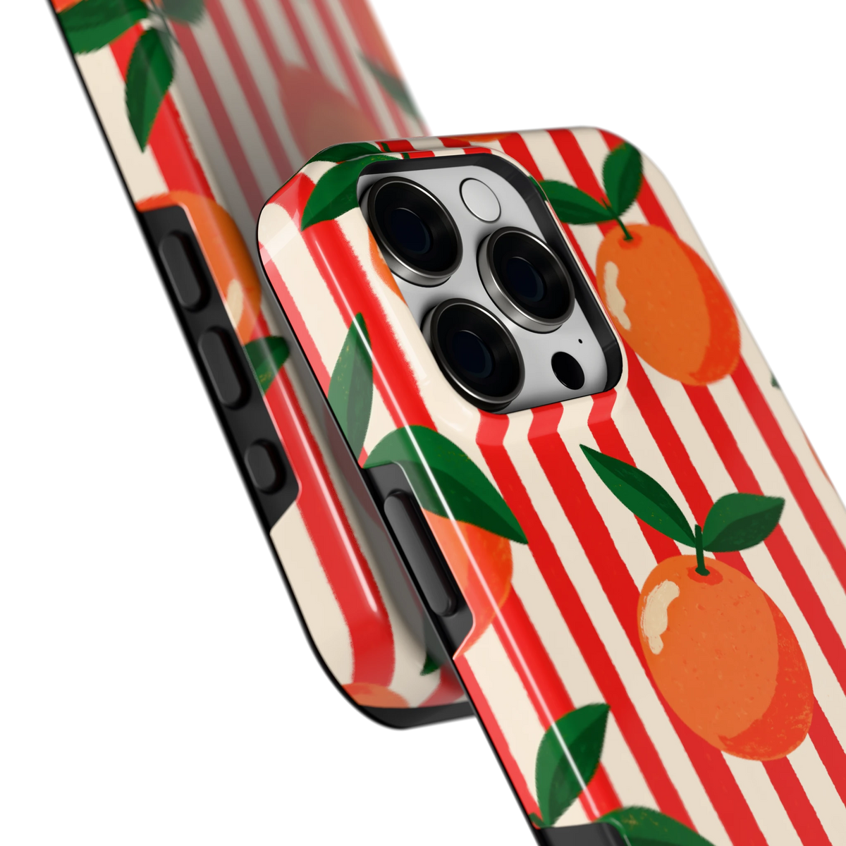 Gestreepte sinaasappels hoesje voor iPhone 16 Pro Max, close-up