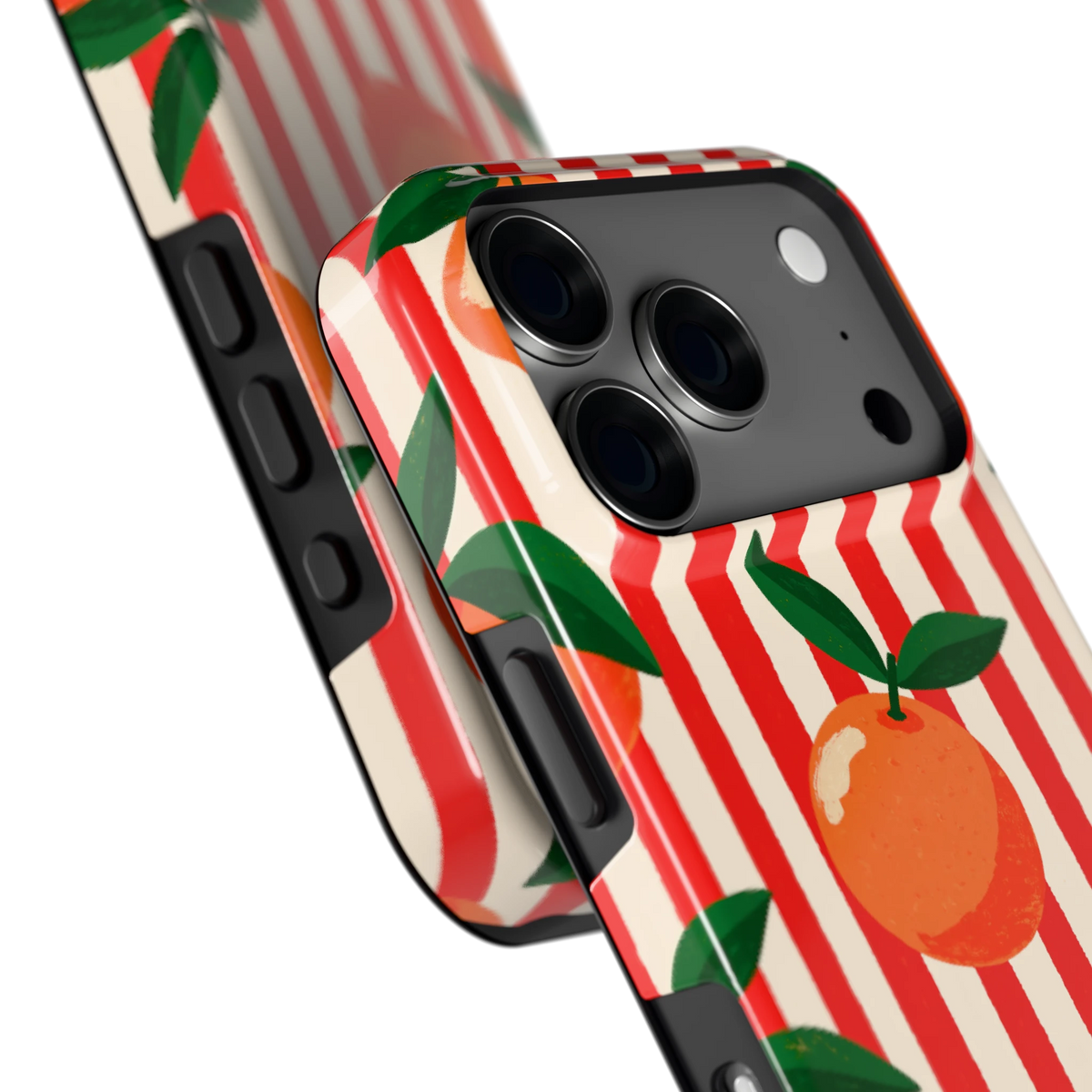 Gestreepte sinaasappels hoesje voor iPhone 18 Pro, close-up