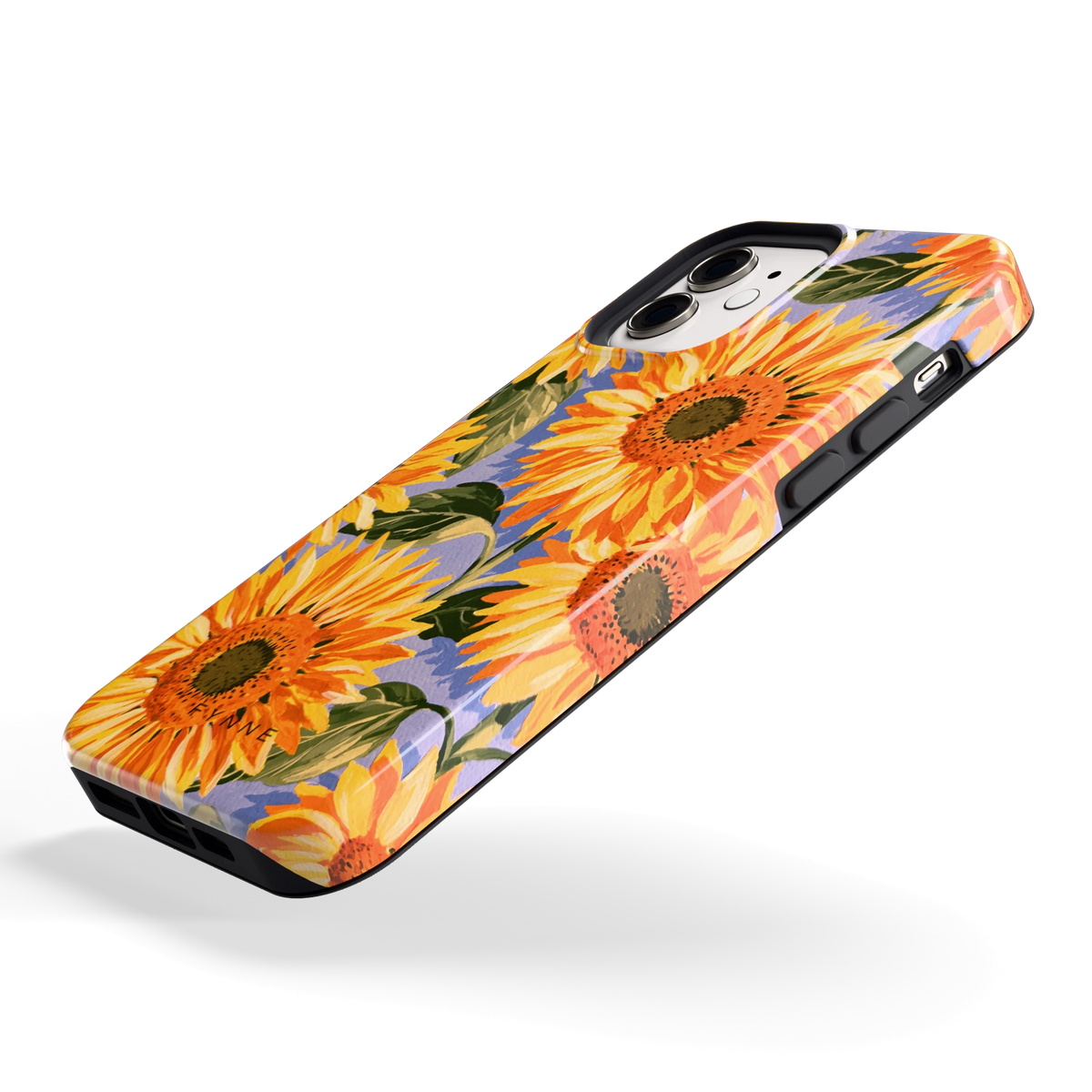 Zonnebloemenveld hoesje voor iPhone 12, schuin