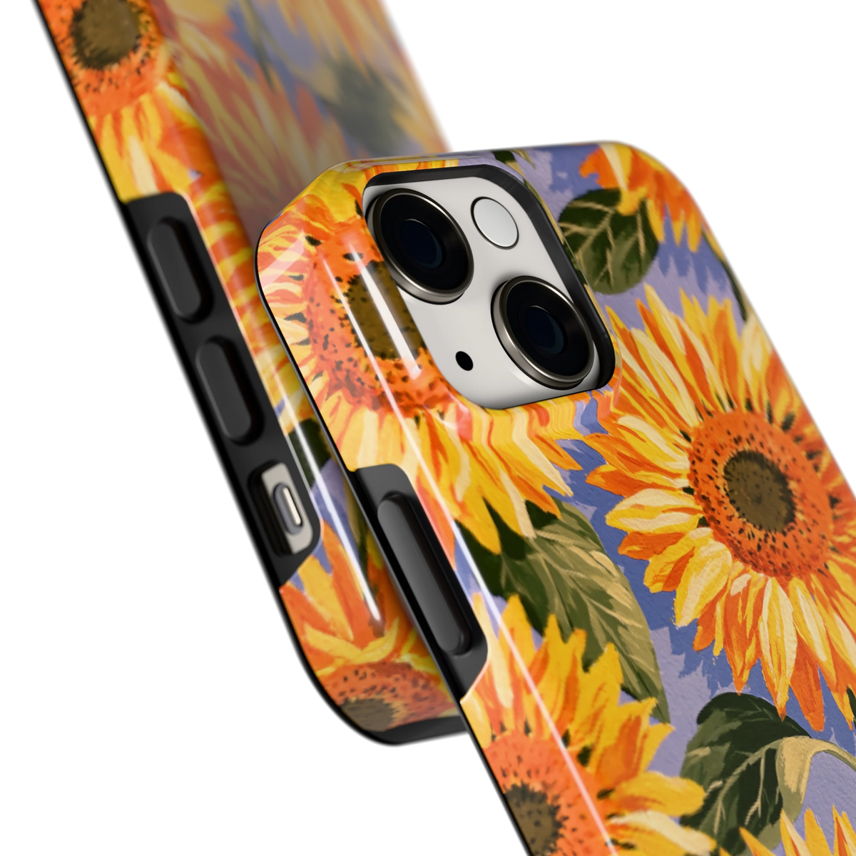 Zonnebloemenveld hoesje voor iPhone 13 mini, close-up