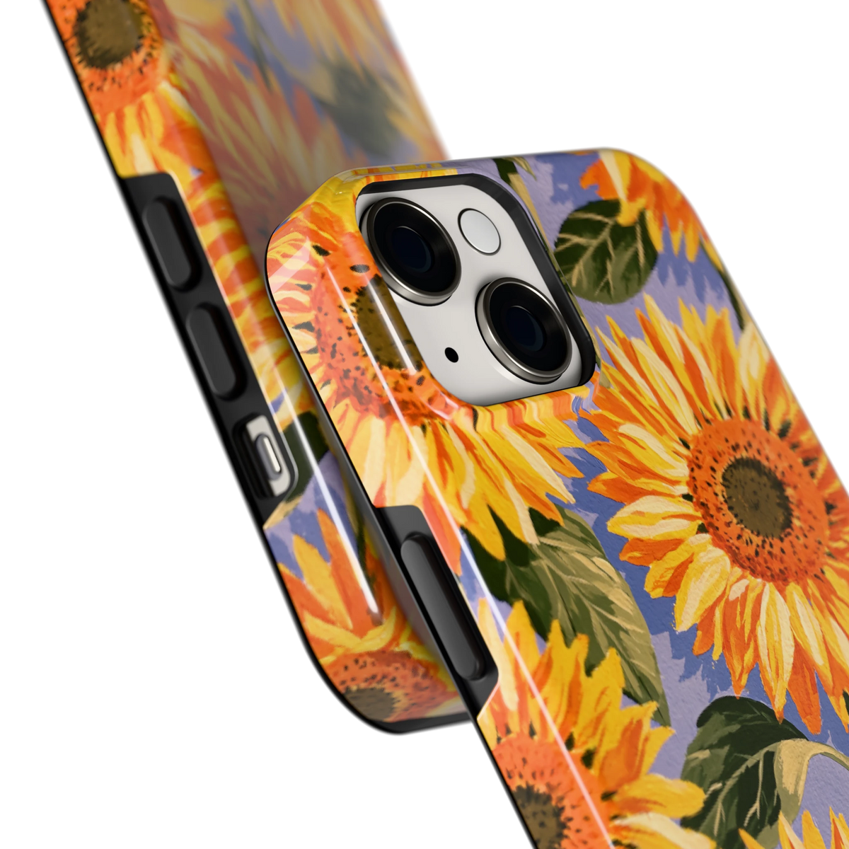 Zonnebloemenveld hoesje voor iPhone 14, close-up