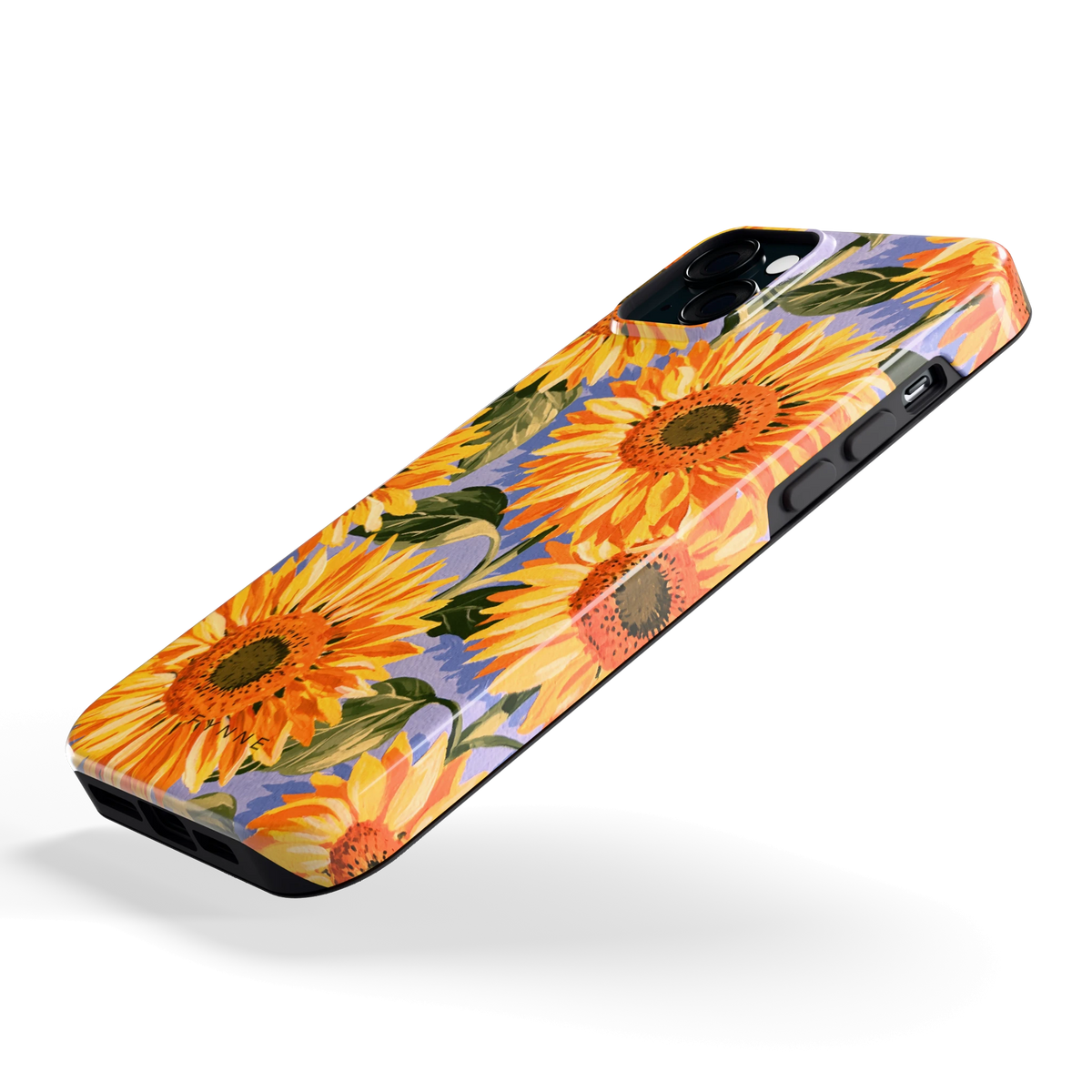 Zonnebloemenveld hoesje voor iPhone 15 Plus, schuin