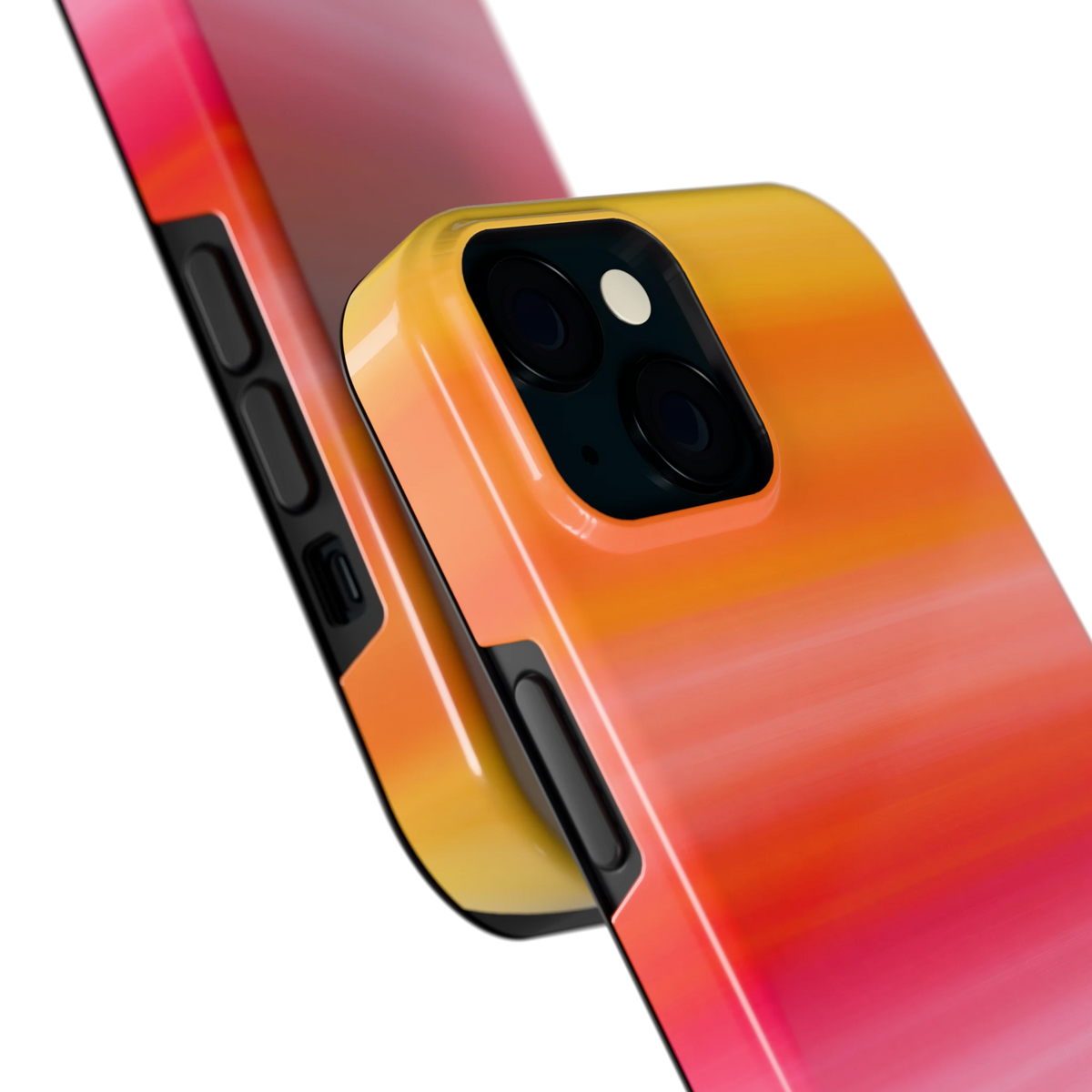 Zonsonderganggloed hoesje voor iPhone 15, close-up