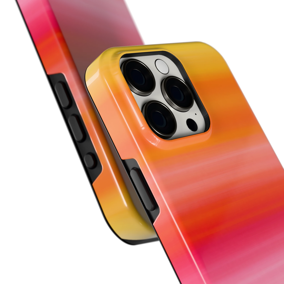 Zonsonderganggloed hoesje voor iPhone 15 Pro Max, close-up
