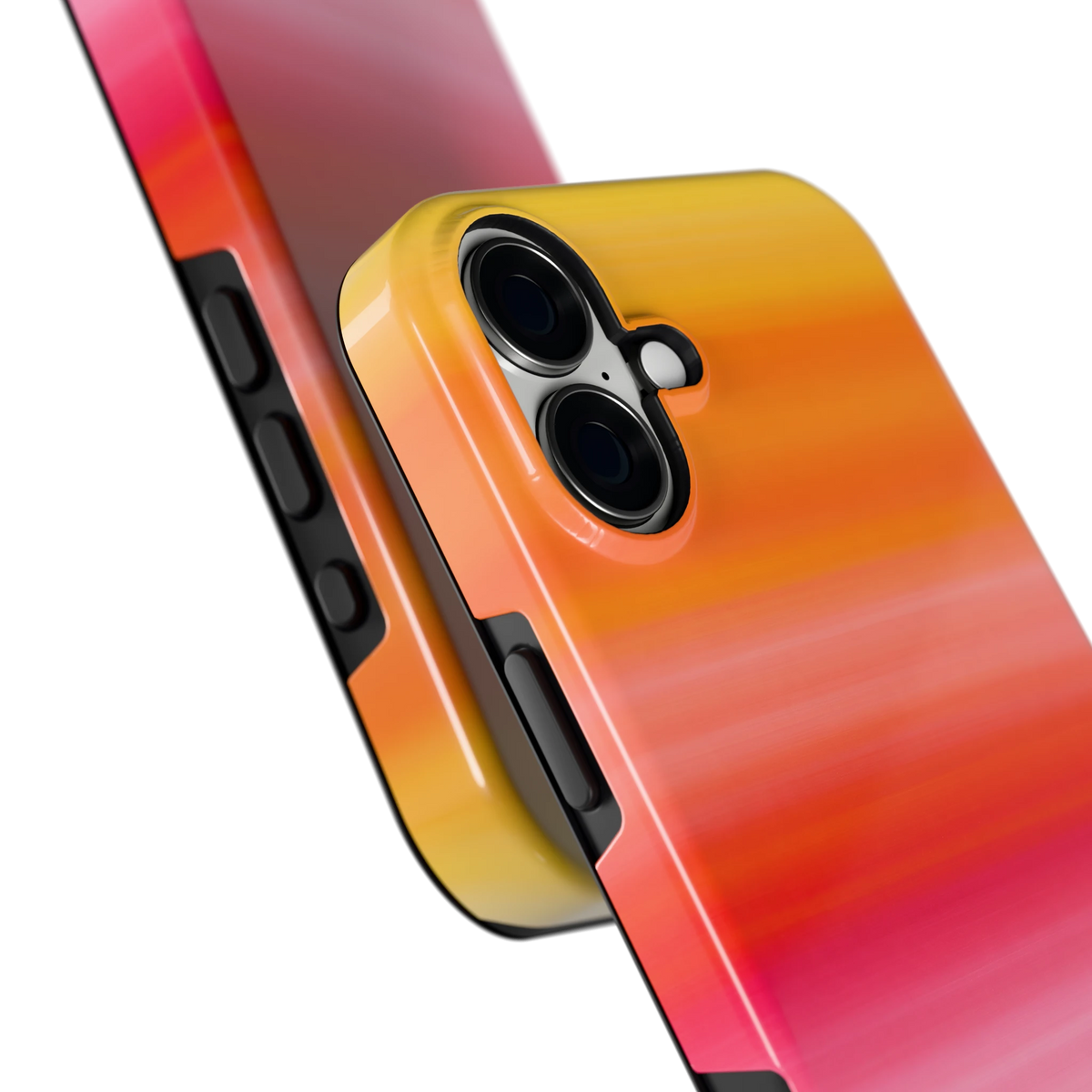 Zonsonderganggloed hoesje voor iPhone 16 Plus, close-up